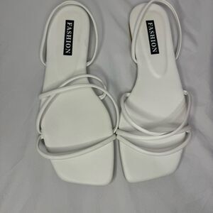 White Square Toe Slingback Strappy Sandals Size 41